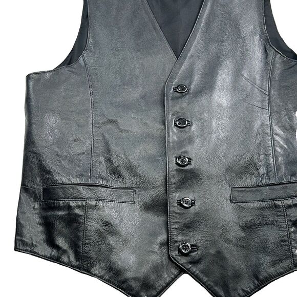 Wilsons Leather Vest Men's M Black Pockets Cinch Biker Motorcycle Y2K 90s - Picture 2 of 8
